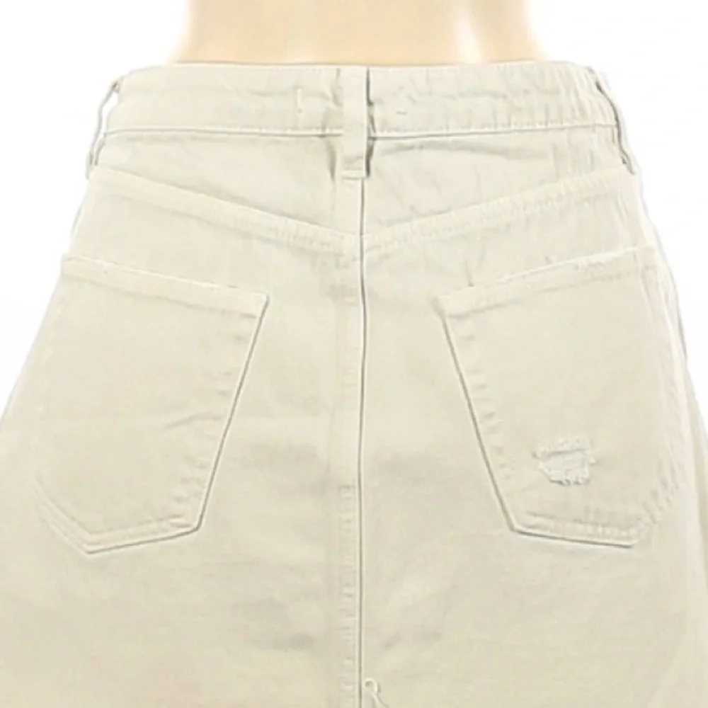 We the Free 29 ivory BOHO distressed button fly fringe hem denim jean mini skirt